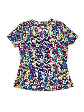 koi BASICS Women's Scrub Top Size S Floral Print Black Multicolor Cotton Blend